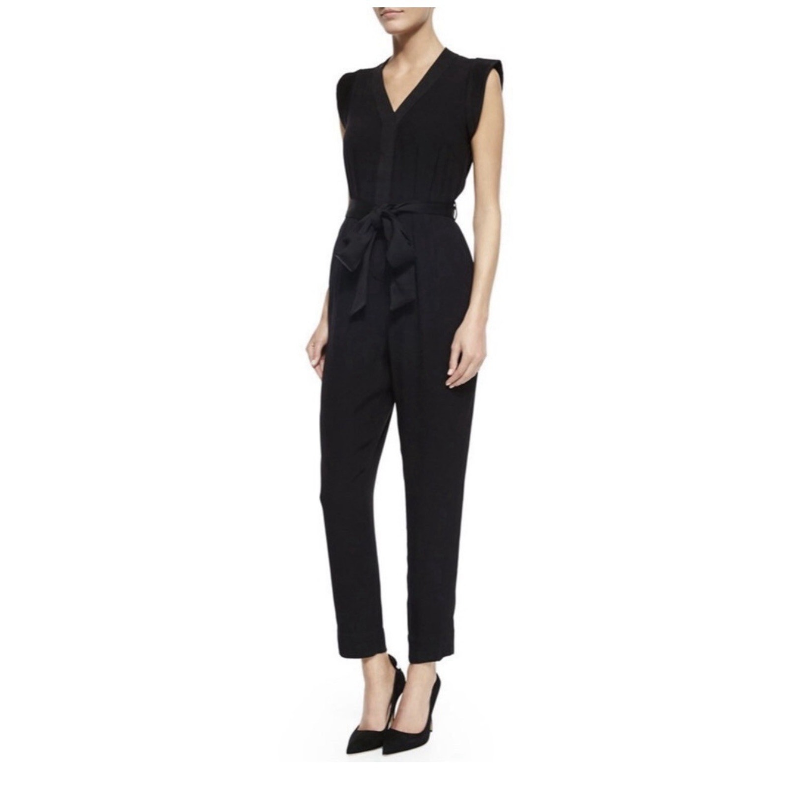 Kate Spade Black Satin Crepe Sleeveless V-Neck Jumpsuit Size 0 Nwt